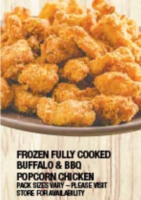 Frozen Fully Cooked Buffalo & BBQ Popcorn Chicken